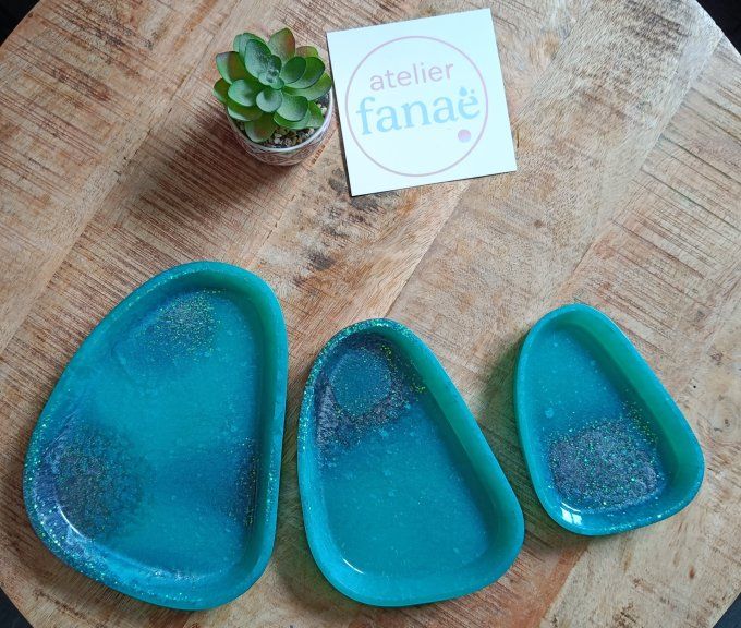trio de plateaux décoratifs " Bleu Atlantide"